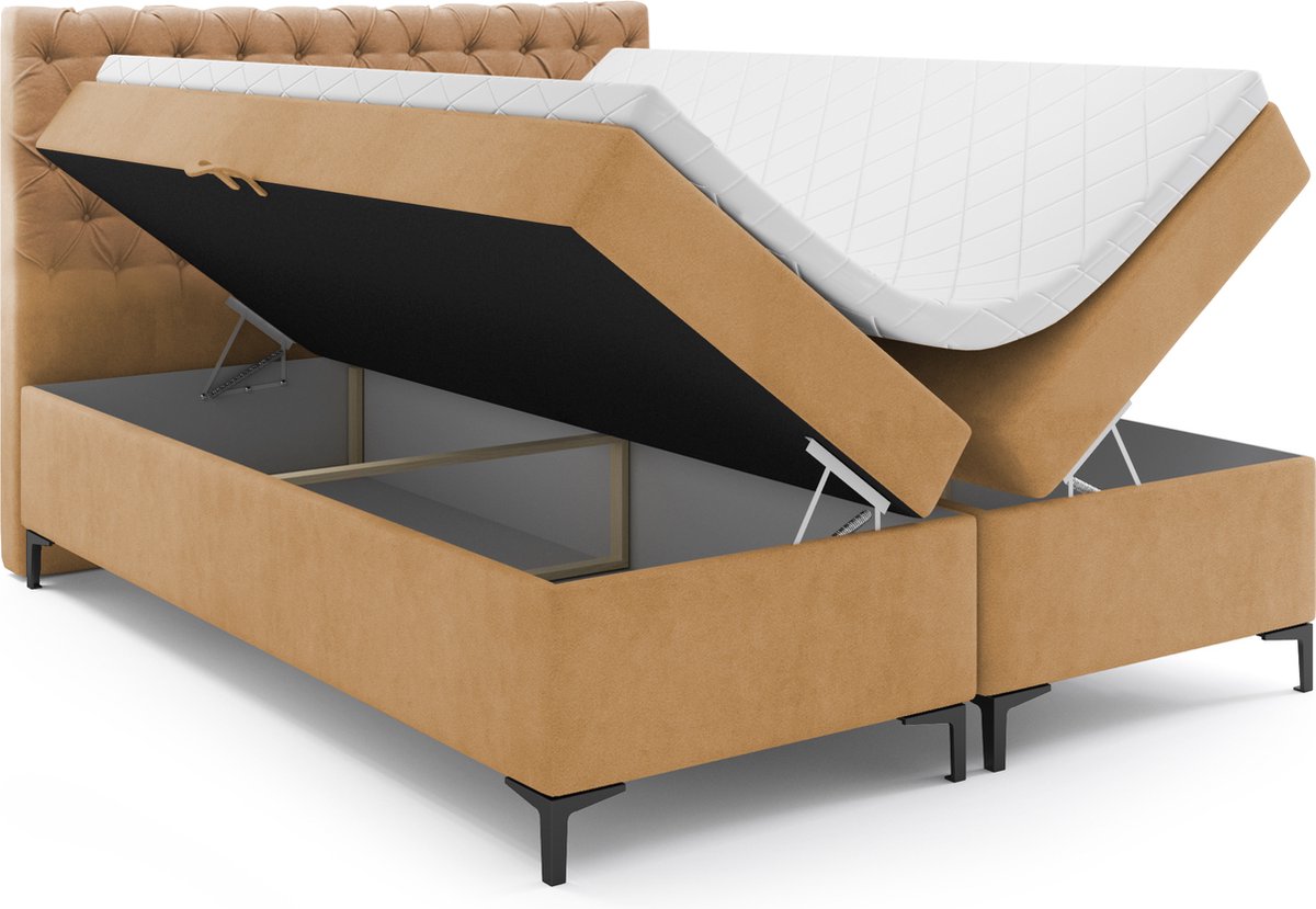 Meuba Home - Florence Boxspring - Beige - 160x200 - Fluweel - Inclusief topper 8cm