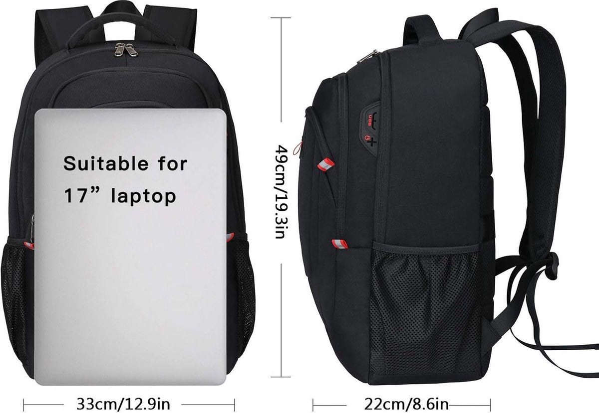 17,3 inch (44 cm) laptoprugzak voor heren, met USB-poort, schoolrugzak, grote zakelijke notebook-rugzak voor werk, reizen, mannen, jongens,