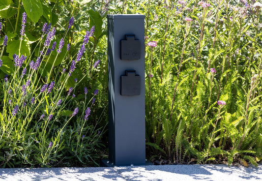 Garden pole with ground spike - Outdoor socket - 2 sides double (4x) - 47cm column - black IP44