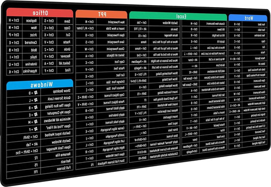 Gaming mouse pad with Excel shortcuts - Large and multifunctional desk mat - Comfortable and non-slip - 900 x 400 mm
