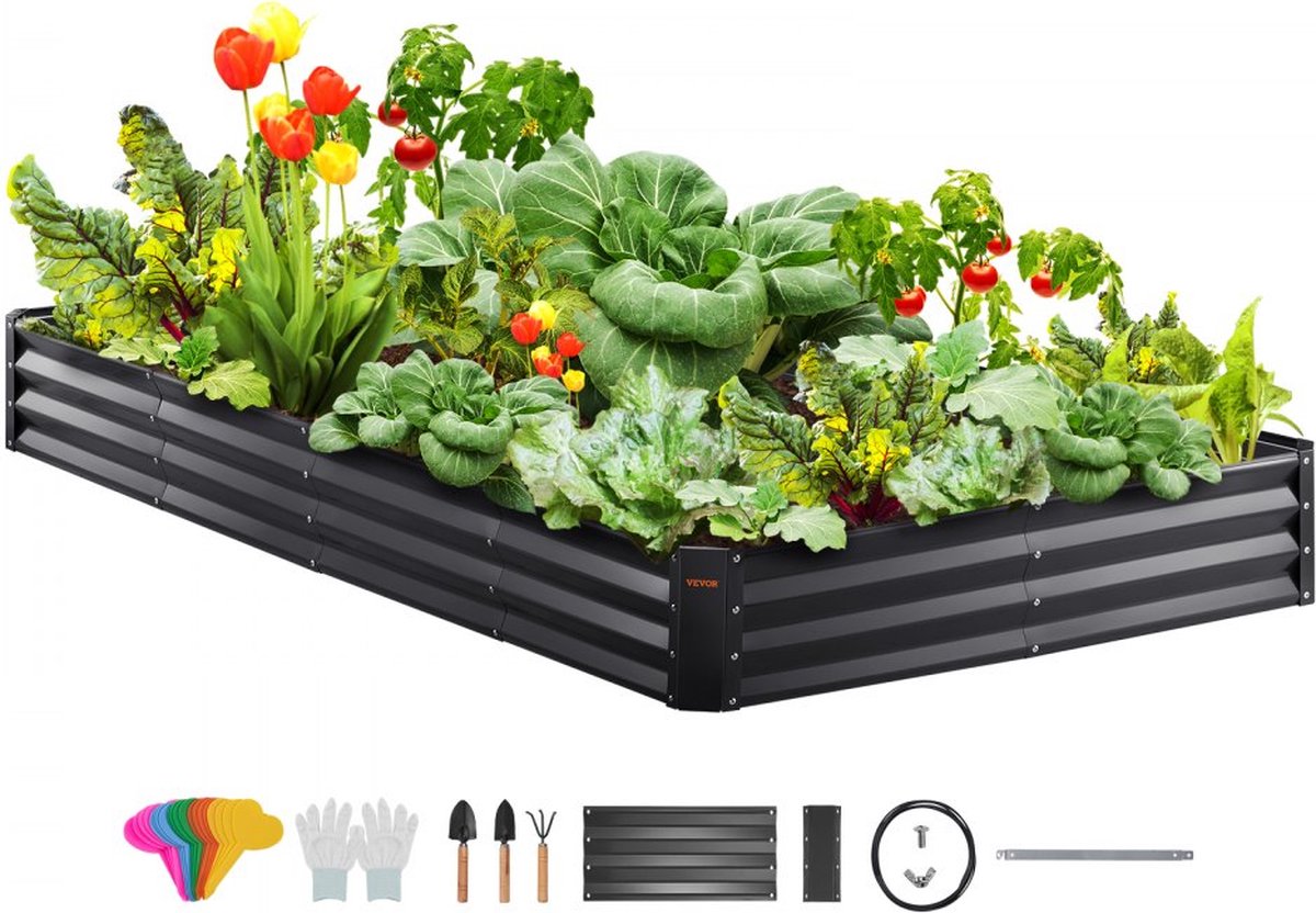 Verhoogde bloembak plantenbak tuin plantenbak terras moestuin tuinbed plantenbak donkergrijs 240x120x30cm gegalvaniseerd metaal ideaal voor het kweken van groenten fruit kruiden etc.