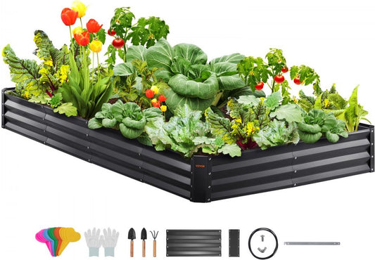 Verhoogde bloembak plantenbak tuin plantenbak terras moestuin tuinbed plantenbak donkergrijs 240x120x30cm gegalvaniseerd metaal ideaal voor het kweken van groenten fruit kruiden etc.