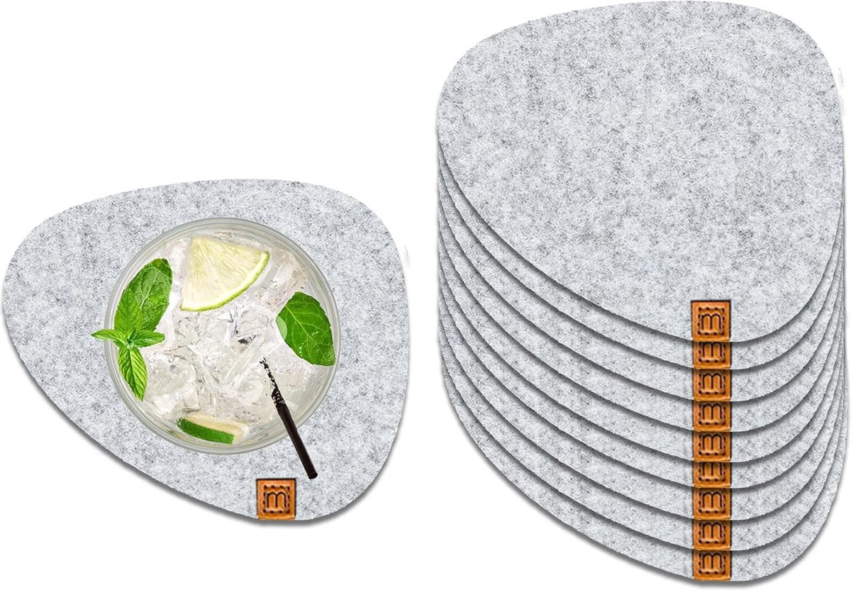 Design Felt Coasters Stone for Glasses, Durable Oekotex Felt Coasters, 10 Coasters for Drinks, Glasses, Candles, Cups, Bar, Table Decoration