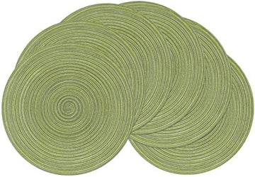 Set van 6 placemats, katoen, rond, gevlochten placemats, afwasbaar, grijs, rond, wasbaar, hittebestendig, voor bruiloft, feest, keuken, decoratie, 38 cm (Groen)