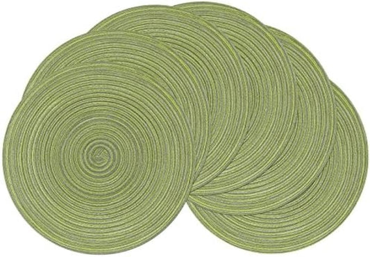 Set van 6 placemats, katoen, rond, gevlochten placemats, afwasbaar, grijs, rond, wasbaar, hittebestendig, voor bruiloft, feest, keuken, decoratie, 38 cm (Groen)