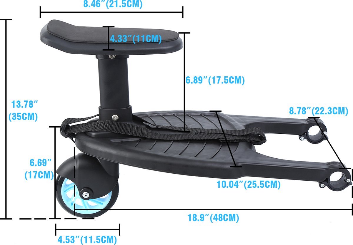 Baby Buggy Board With Seat Kiddy Board Kickstand For Twin Baby Accessories Organizer - Stroller Rolling Board Load Up To 25Kg