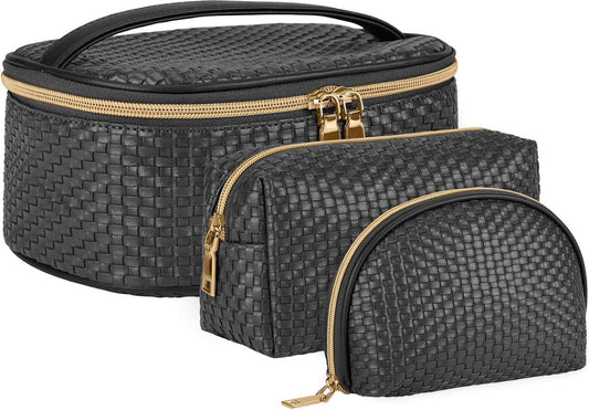 3-piece Toiletry Bag Set for Women, Travel Cosmetic Bag, Waterproof Make Up Organizer, Black, Small