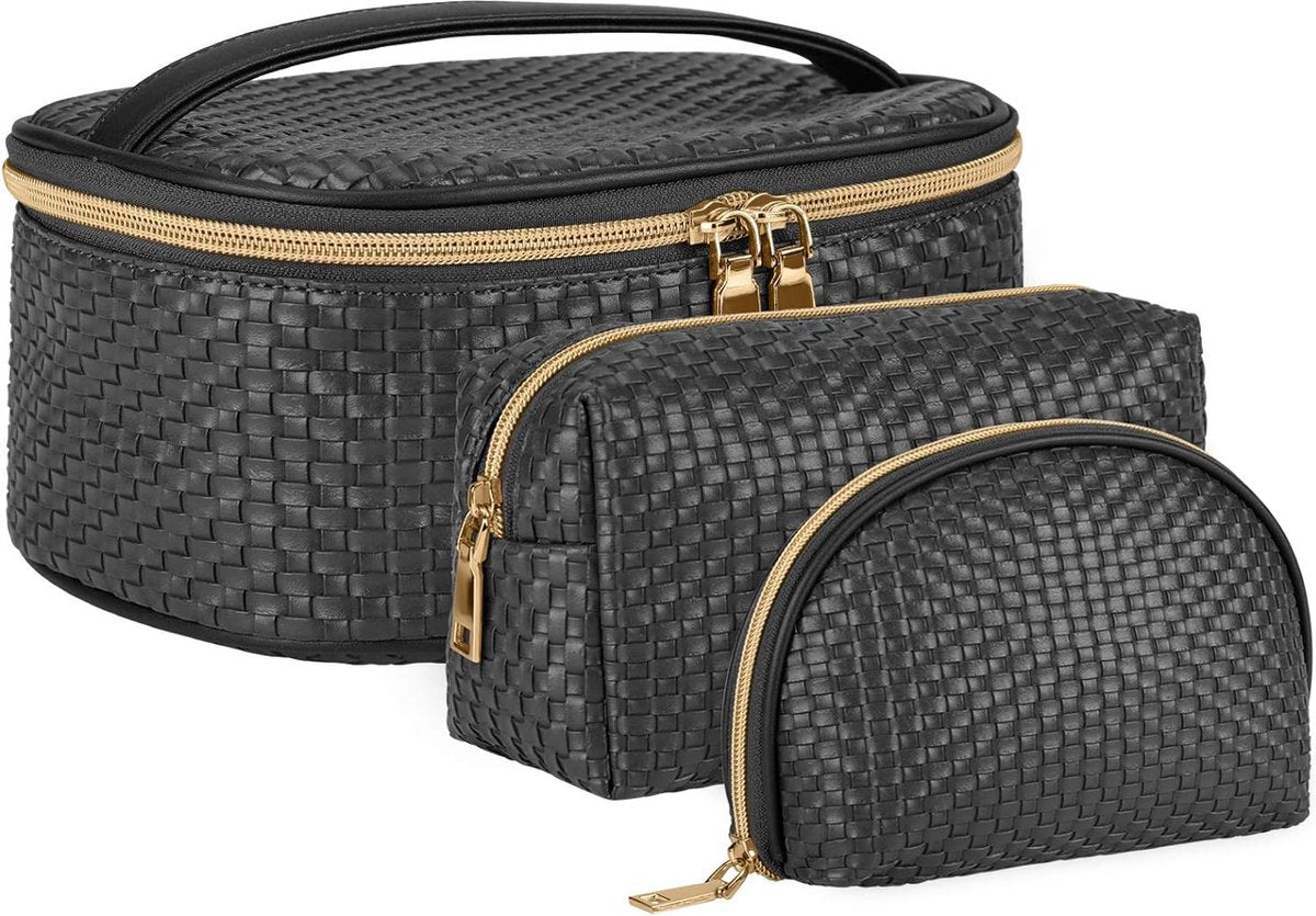 3-piece toiletry bag set for women, for travel, waterproof toiletry bag, makeup bag, black, Small