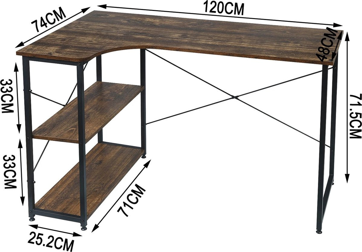 Asaam-computertafel-bureau met 2 legplanken-computer-pc-bureau-kantoortafel-werktafel met boekenplank-werkstation voor home office-moderne schrijven studeertafel
