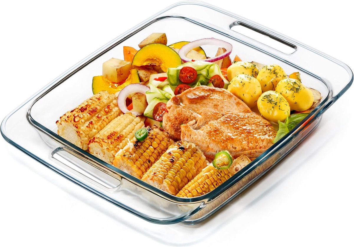 Glazen ovenschotel voor oven, grote ovenschaal, glazen ovenschaal voor lasagne, rechthoekige ovenschaal, lasagne, glazen vorm, braadpan, langwerpige ovenschaal (3,0 liter)