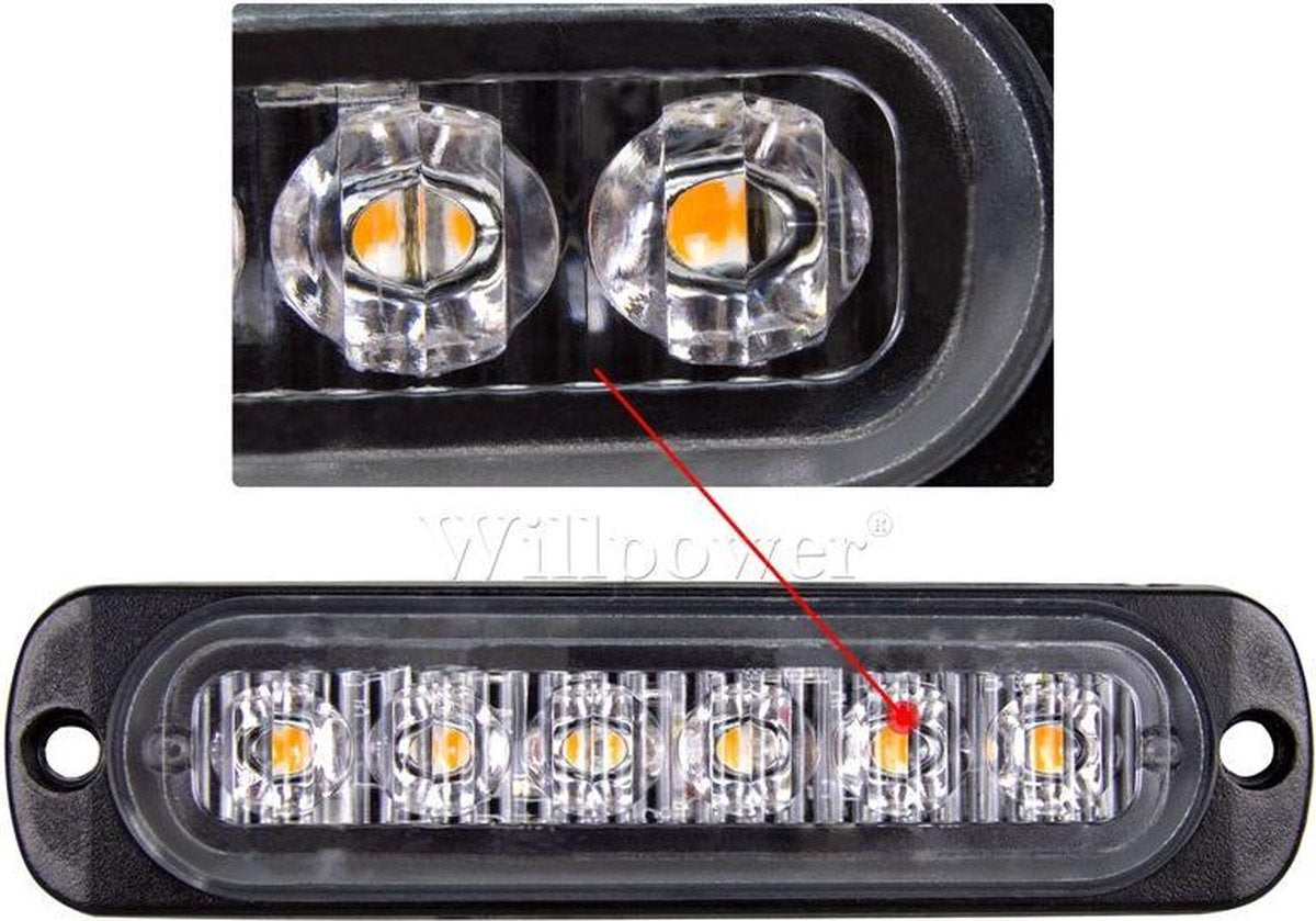 8-pack waarschuwingslampen - 12V/24V LED - 18W - 2000K - Noodverlichting - Werkverkeer - 6 LED - 18 standen - Flitspatronen - AMBER - Oranje - Knipperlichten - Waarschuwingslichten - Knipperlicht - Gevaar - Noodverlichting - Knipperlichten