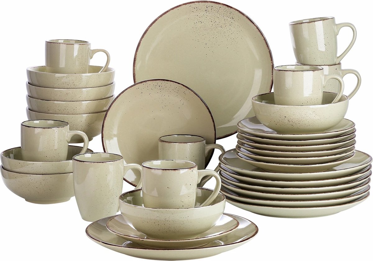 Diner set - Diner sets - 8-person dinner set - Beige - Porcelain - 32-piece dinnerware - Dinner plate - Dessert plate - Bowl - Mug