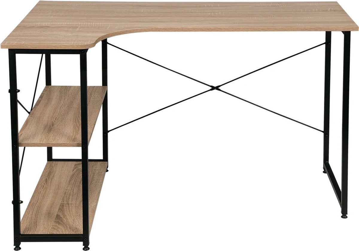 Asaam-computertafel-bureau met 2 legplanken-computer-pc-bureau-kantoortafel-werktafel met boekenplank-werkstation voor home office-moderne schrijven studeertafel