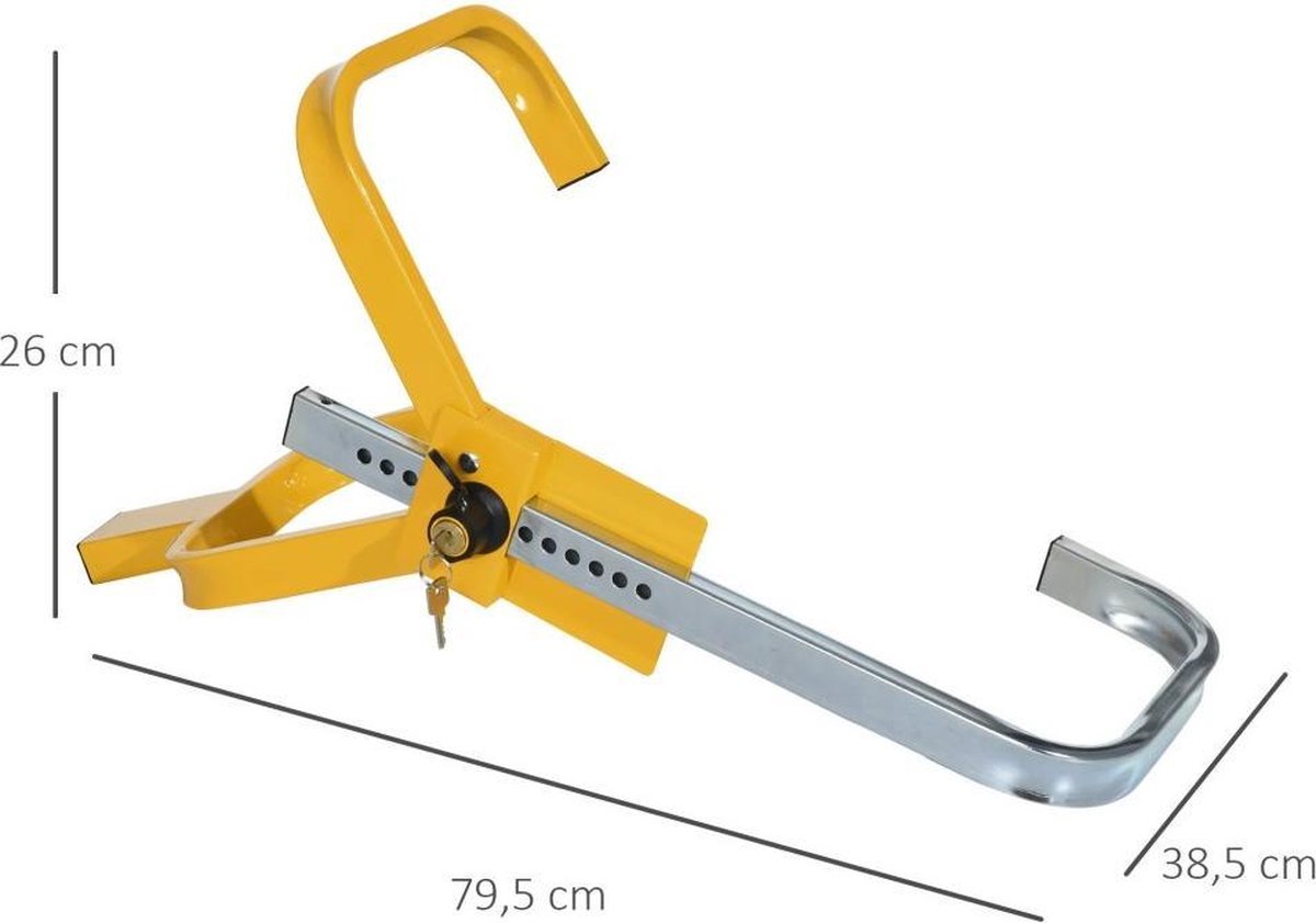 Universal Wheel Clamp with Lock - Anti-Theft Parking Clamp Security - Adjustable Wheel Lock for Car/Trailer/Caravan - With PP Sleeve Against Wheel Damage - Yellow