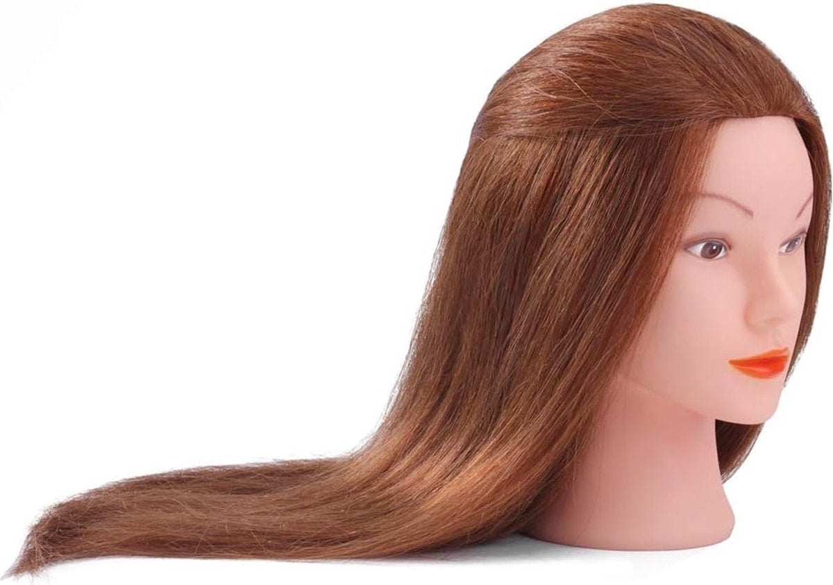 Mannequin Head for Hairdressers with Real Hair Including Clamps approx. 46 cm - TopDirect - Hairdressing Training Head