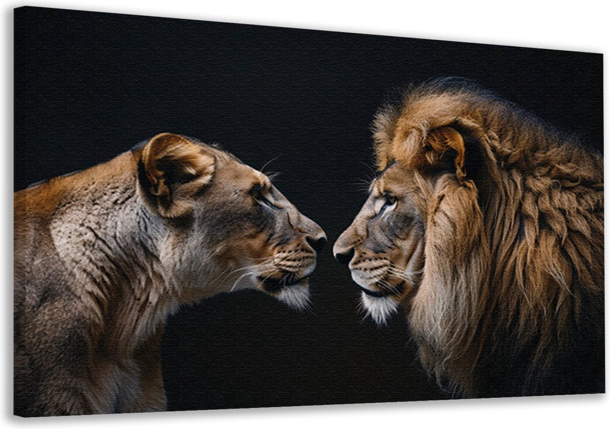 Leeuwen schilderijen - Dieren wanddecoratie - Muurdecoratie Liefde - Woonkamer decoratie industrieel - Canvas keuken - Decoratie muur canvas 120x80 cm