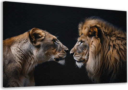 Leeuwen schilderijen - Dieren wanddecoratie - Muurdecoratie Liefde - Woonkamer decoratie industrieel - Canvas keuken - Decoratie muur canvas 120x80 cm