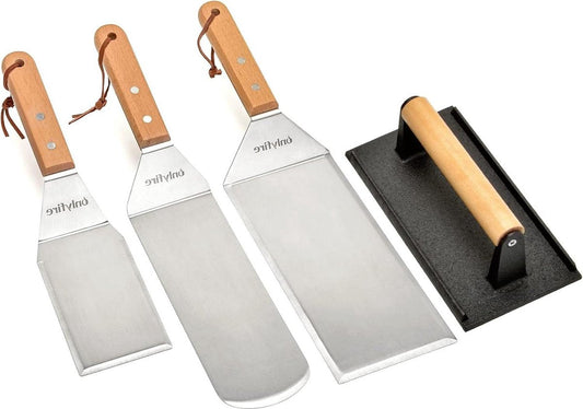 BBQ Grill Accessoires Kit - Roestvrijstalen Bakplaat Spatel Schraper Gereedschap - Gietijzeren Grill Pers - voor vlakke bakplaten grills - ovens - fornuizen - koken Plancha BBQ