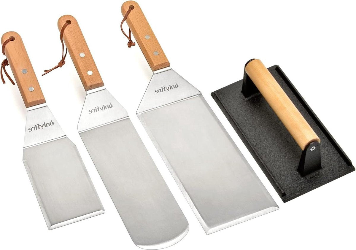 BBQ Grill Accessoire Kit - RVS Bakplaat Spatel Schraper Gereedschap - Gietijzeren Grillpers - voor platte bakplaten grills - ovens - fornuizen - koken Plancha BBQ