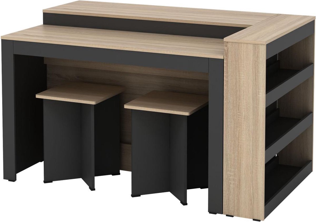 Vente-unique Keukeneilandset + 2 krukken - Zwart en licht naturel - NUSICE B 138,7 cm x H 82 cm x D 79,2 cm