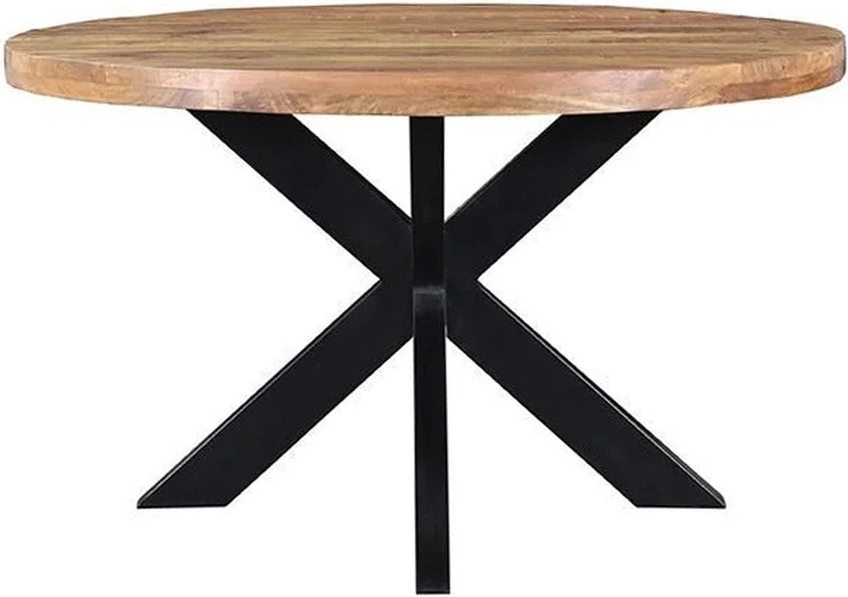 Eettafel - Tafel - Rond - Mangohout - Naturel - 110 cm - Spinpoot metaal - Mat gelakt