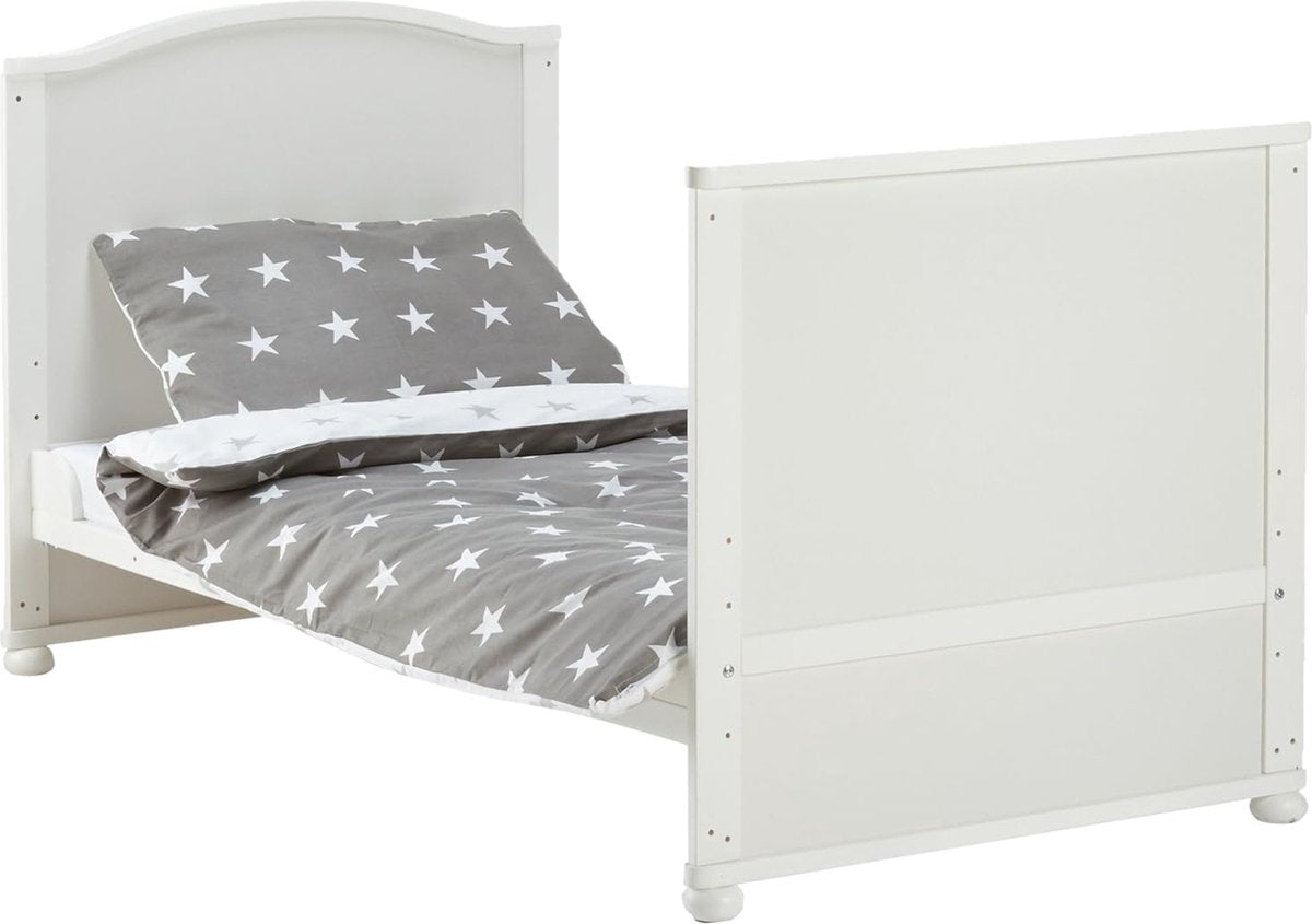 Complete set, wit babybed met uitrusting, combi kinderbed 70 x 140 cm incl. beddengoed