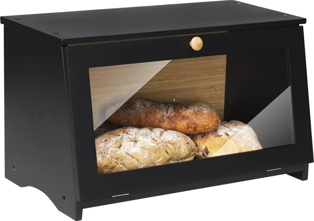 Accessoires Broodtrommel bamboe broodcontainer voedselveilig broodopslag onderhoudsvriendelijk 39x21x23cm zwart