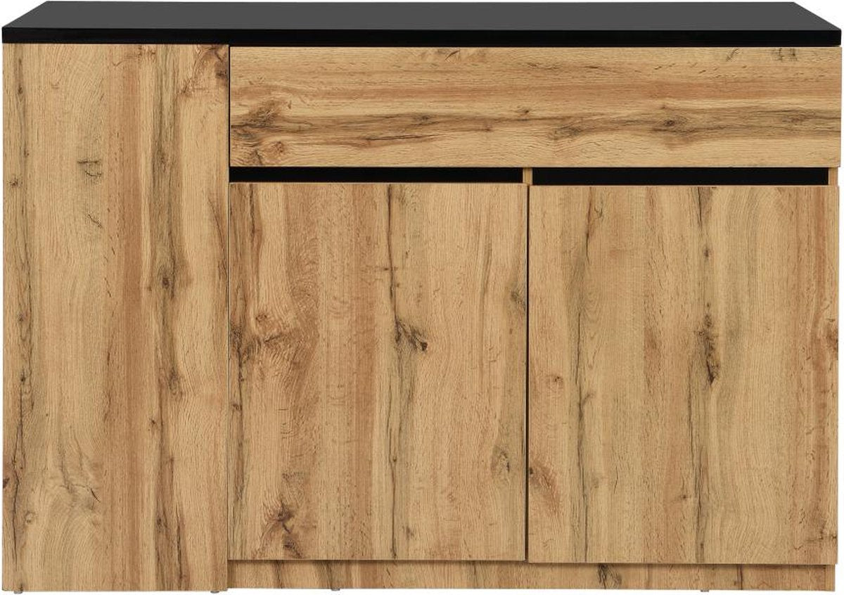 Vente-unique Keukeneiland met opbergruimte - Zwart en naturel - MEILI B 130 cm x H 90 cm x D 65 cm