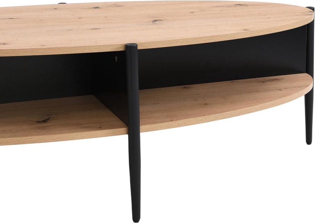Salontafel met 4 nissen van MDF en metaal - Licht naturel en zwart - EVARO L 125 cm x H 39 cm x D 65 cm