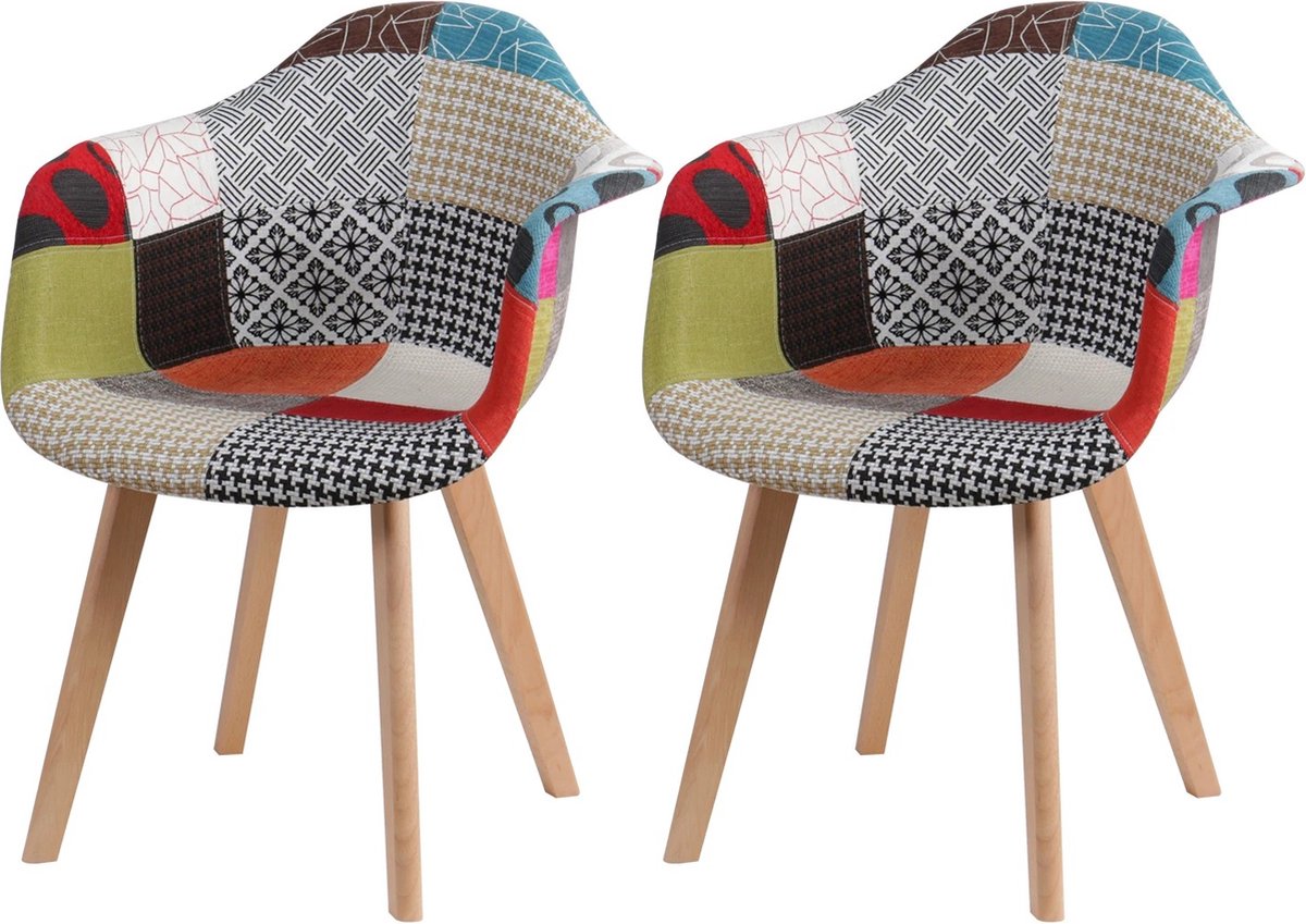 ByLoesje® Set Van 2 Nordic Eetkamerstoelen - Modern - Multicolor - Patchwork - Hout
