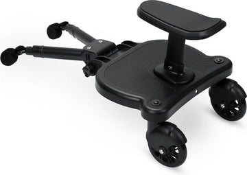 Meerijdplankje Universeel - Meerijdplankje met zitje voor aan de kinderwagen of buggy - Dubbele stevige wielen - Extra stabiel - Verstelbaar - Zwart