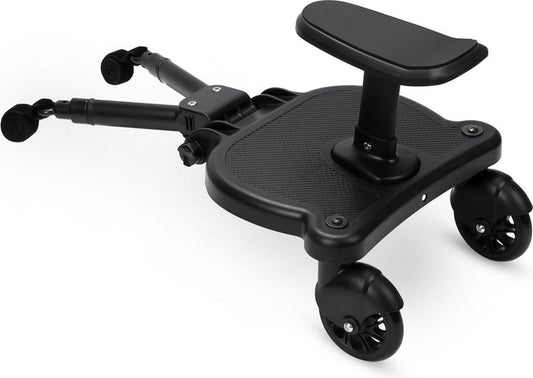 Universal Ride-Along Board - Ride-Along Board with Seat for Stroller or Buggy - Double Sturdy Wheels - Extra Stable - Adjustable - Black
