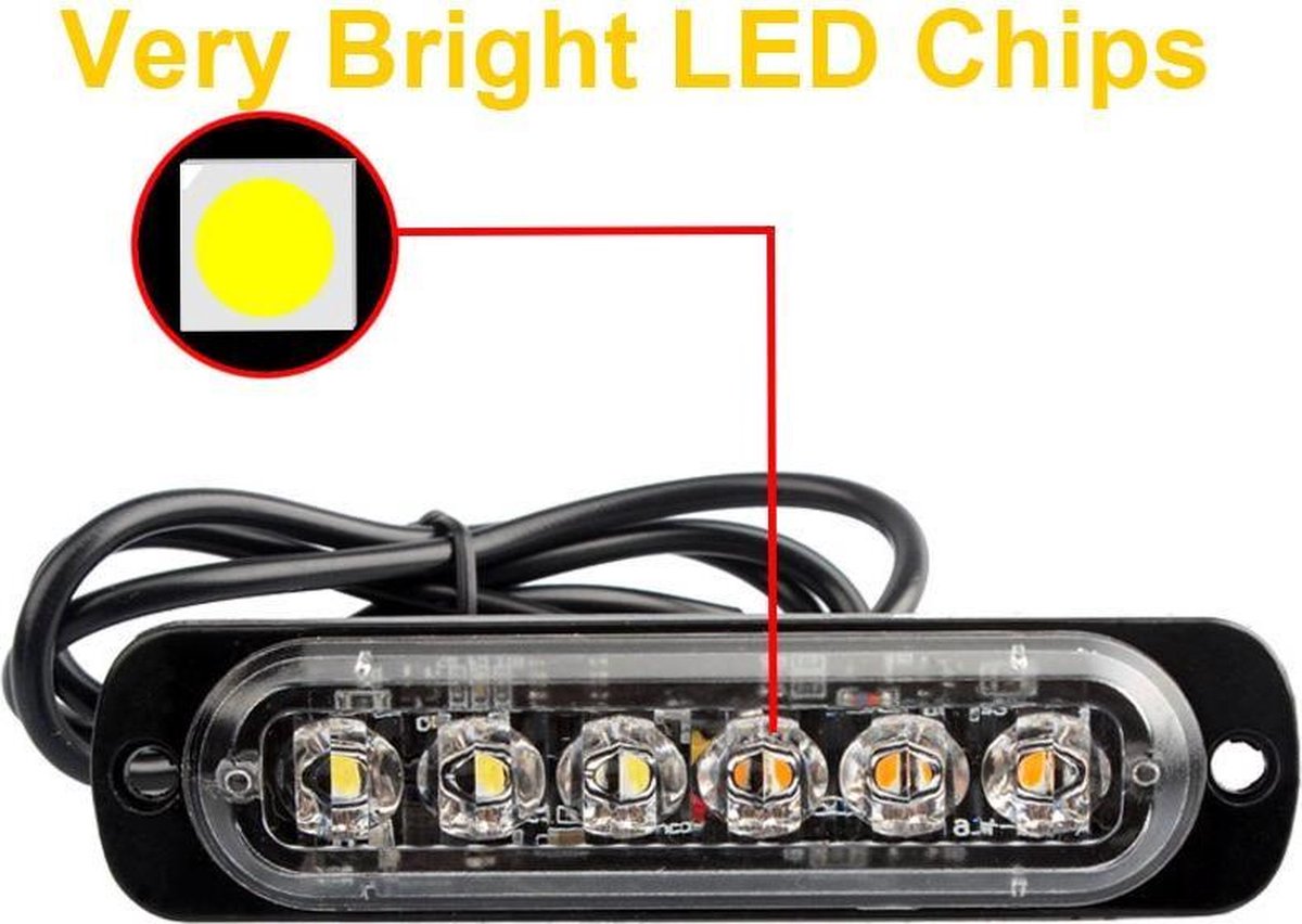 8-pack waarschuwingslampen - 12V / 24V LED - 18W - 2000K - Noodverlichting - Werkverkeer - 6 LED - 18 standen - Flitspatronen - AMBER - Oranje - Knipperlichten - Waarschuwingslampen - Knipper - Gevaar - Noodverlichting - Knipperlichten