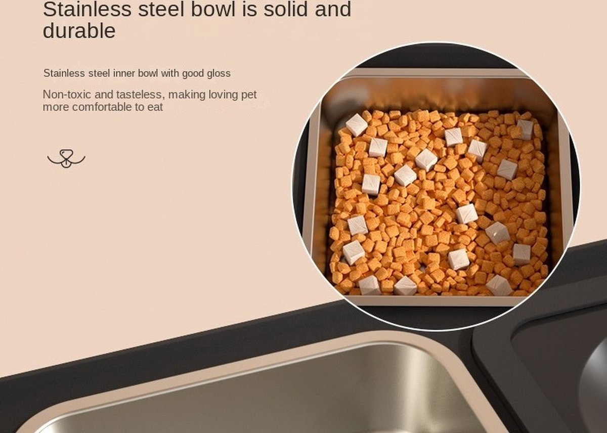 Dog food bowl - stainless steel bowl - drinking bowl - leakproof - anti-spill - gluttony - reduced slobbering - black