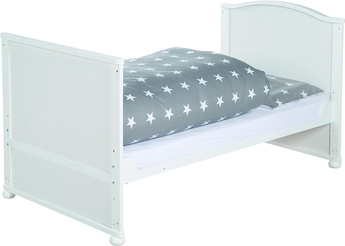 Complete set, wit babybed met uitrusting, combi kinderbed 70 x 140 cm incl. beddengoed