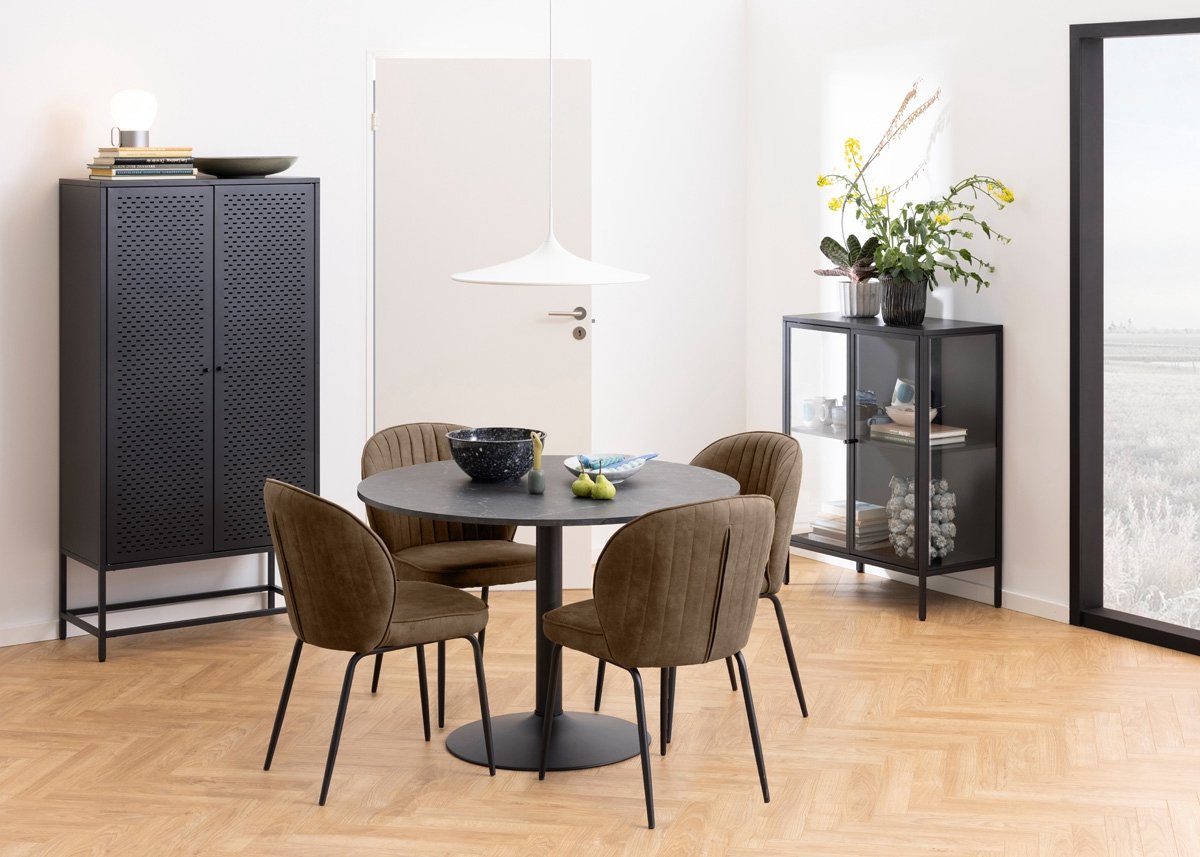 Eettafel Heeze - Marmer - Zwart - Ø 110 cm - 74 cm hoog - Rond - Eetkamertafel - Keukentafel