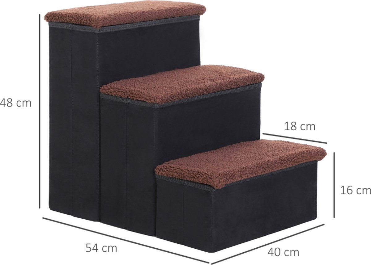 Dog steps with 3 steps - Cat steps - Pet steps - Steps - Stool - Black 40 x 54 x 48 cm