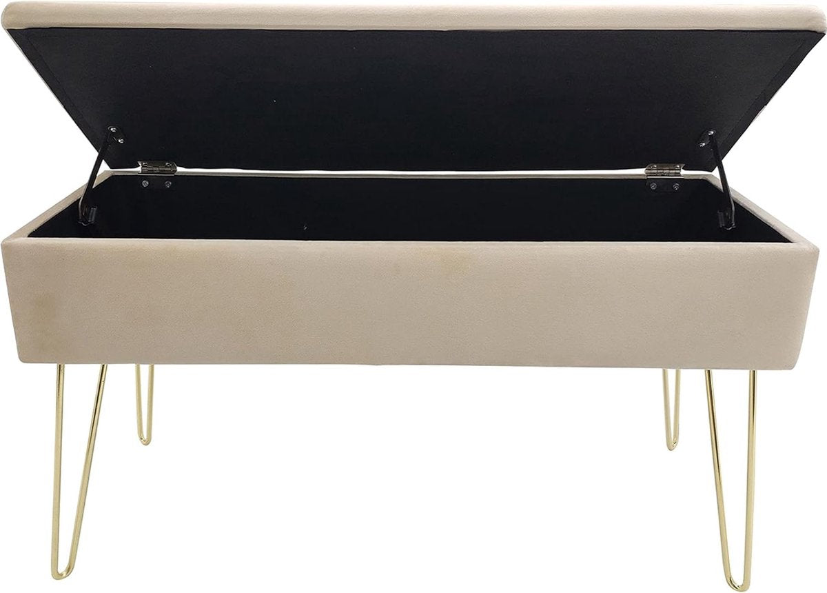 ECHTWERK Scarlett Zitbank, gestoffeerde bank met fluwelen bekleding, opbergkist rechthoekig, make-upbank met opbergruimte, opbergbank met metalen poten, 75 x 30 x 41,5 cm, polyestermix, crÃ¨me