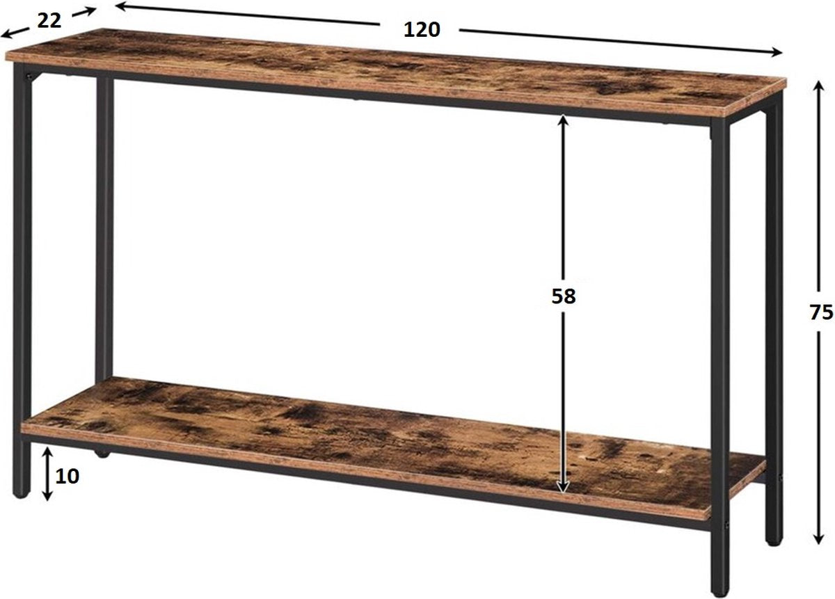 Sidetable - Haltafel - Wandtafel - Dressoir - Industrieel - 120 x 22 x 75 cm ( L x B x H )