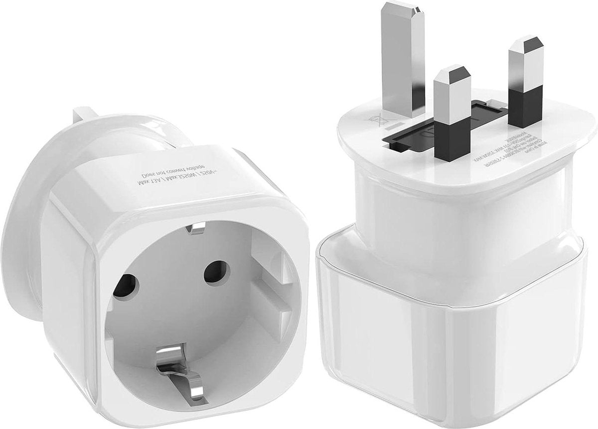 Reisadapter EU/DE naar VK - 2 stuks, Type G, Europa naar Engeland - VK, Ierland, Hongkong