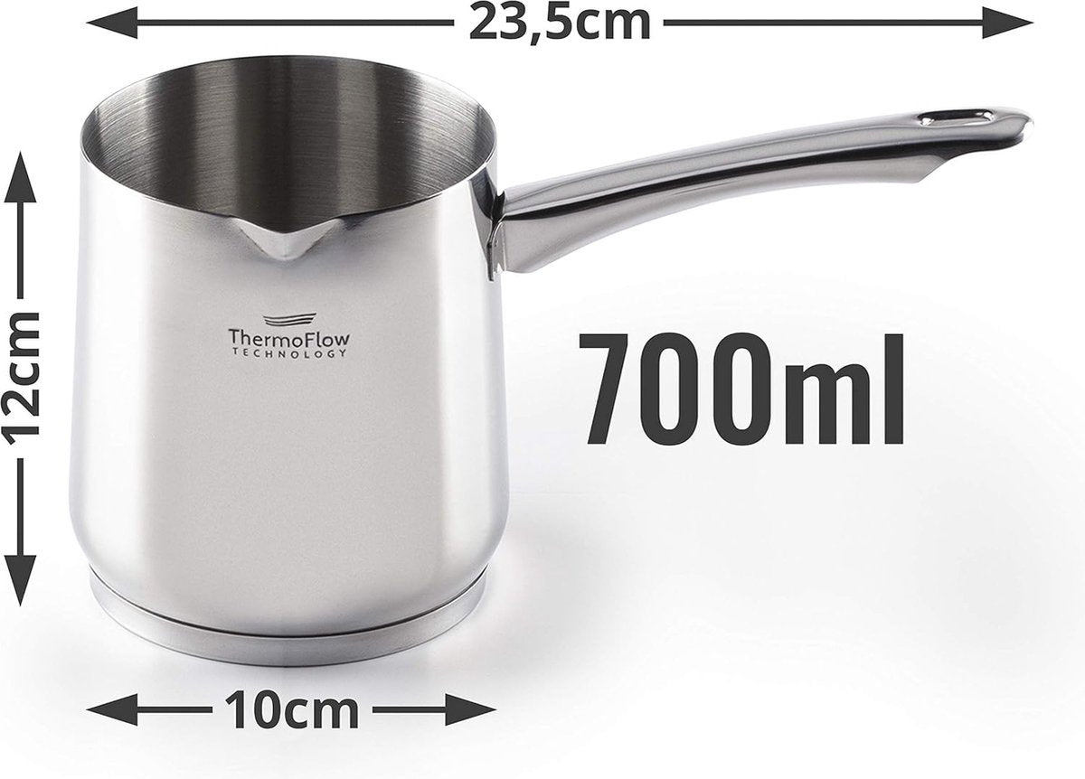 Stainless Steel Induction Moka Pot, 700ml Modern Turkish Cezve Coffee Pot with 3-Layer Steel Bottom, 700ml