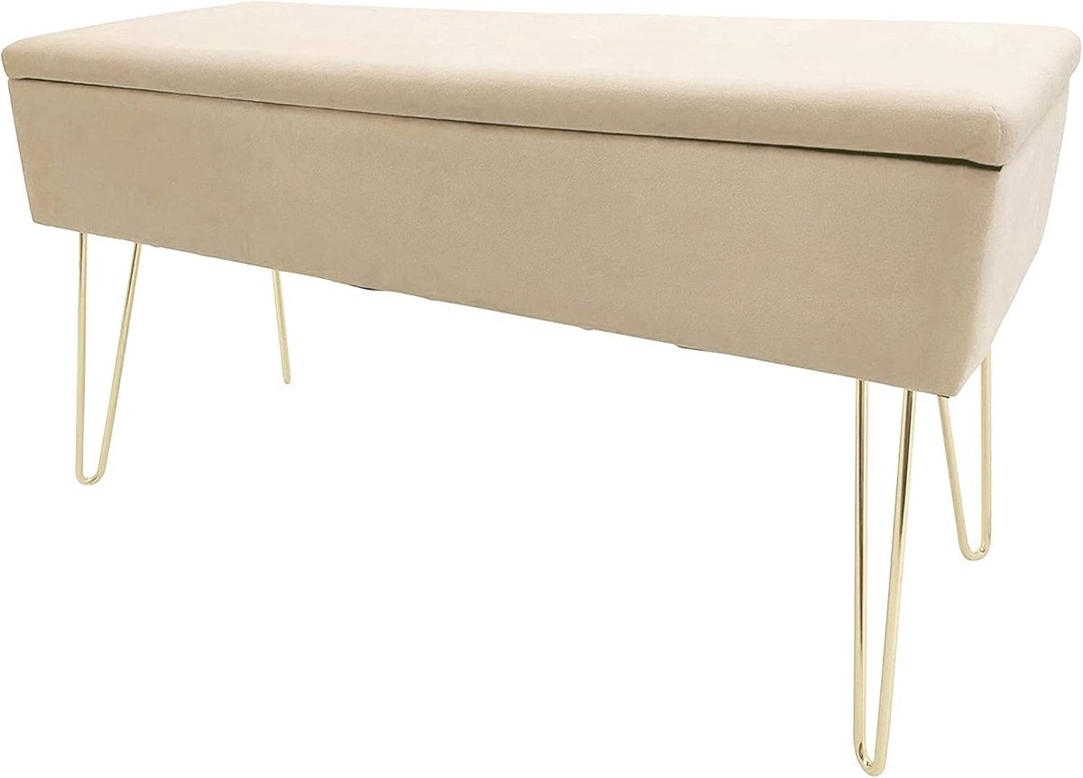 ECHTWERK Scarlett Zitbank, gestoffeerde bank met fluwelen bekleding, opbergkist rechthoekig, make-upbank met opbergruimte, opbergbank met metalen poten, 75 x 30 x 41,5 cm, polyestermix, crÃ¨me
