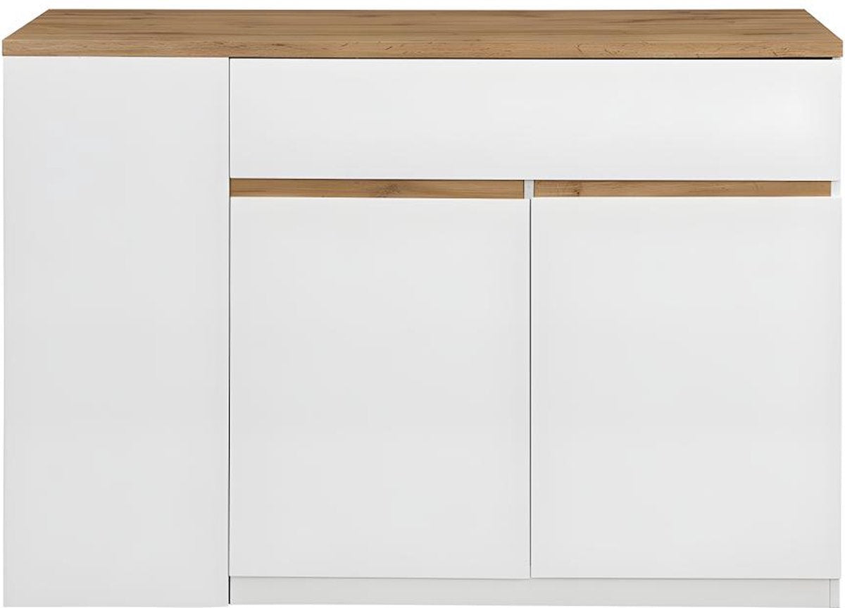 Vente-unique Keukeneiland met opbergruimte MEILI - Wit en eiken L 130 cm x H 90 cm x D 65 cm