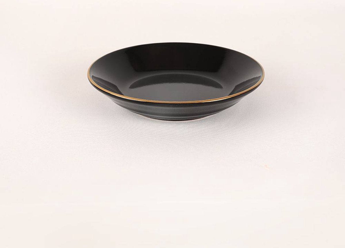 Asir Serviesset - Dinerset (44-delig). Zwart/Goud Serviesbord: 26 cm (6 stuks) Bord: 19 cm (6 stuks) Taartserveerbord: 20 cm (6 stuks) Schaal: 12 cm (6 stuks) 100% KERAMISCH AARDEWERK