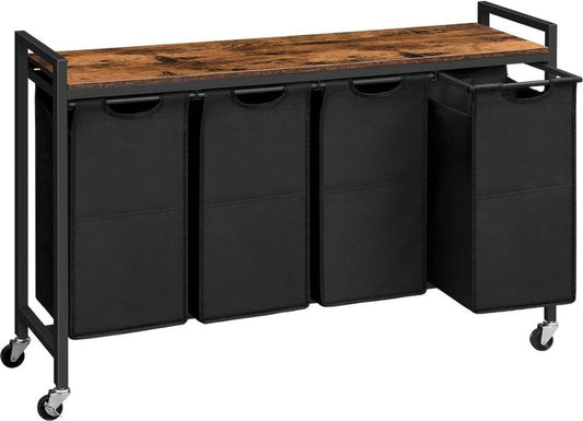 Laundry sorter 4 compartments - Laundry basket 4 compartments 4x 39 Liters - Laundry basket with storage shelf - Laundry sorter - Double laundry basket - Duo Laundry basket - Laundry baskets - Black