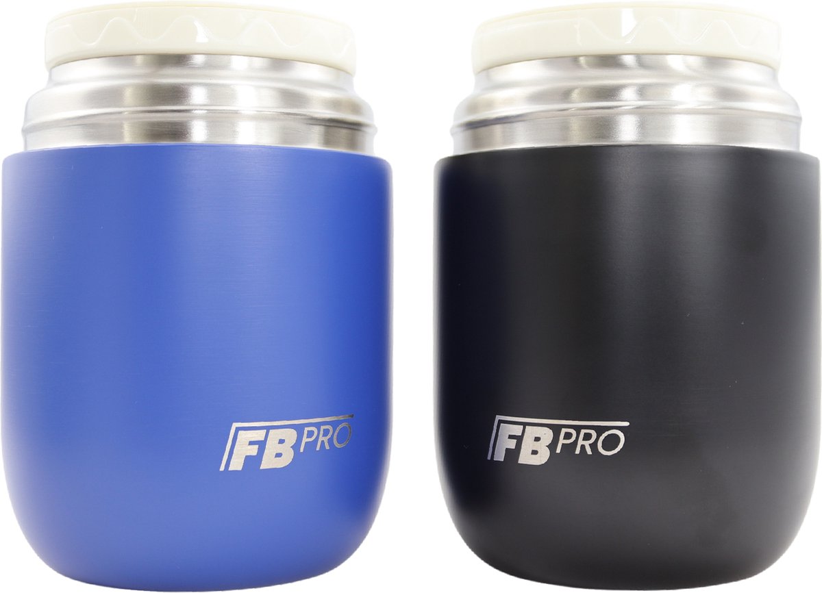 Thermos voedselcontainer met lepel - Thermoskan - Thermosbeker voor het meenemen van eten - Voedselcontainer voor soep, noodles, babyvoeding, havermout, ijs en meer! - Yoghurtbeker to go - Blauw en Zwart - 420ml