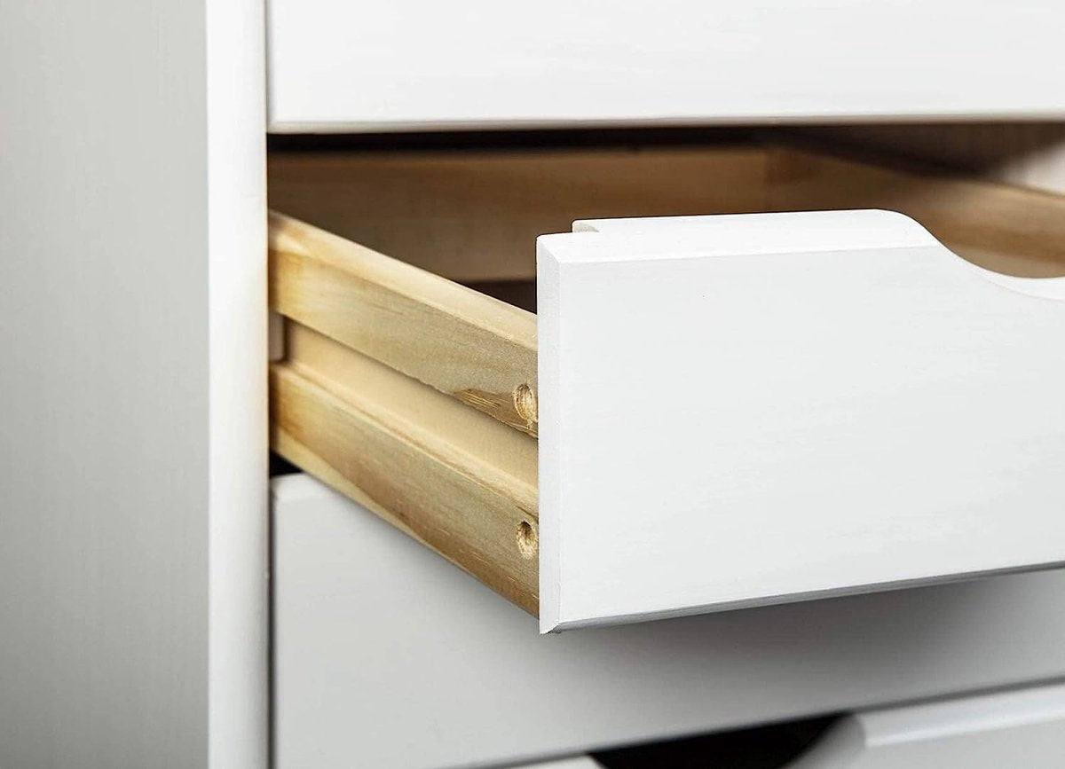 Mobile drawer cabinet with 6 drawers - Office drawer cabinet - Solid pine - White lacquered - 296x345x9 cm