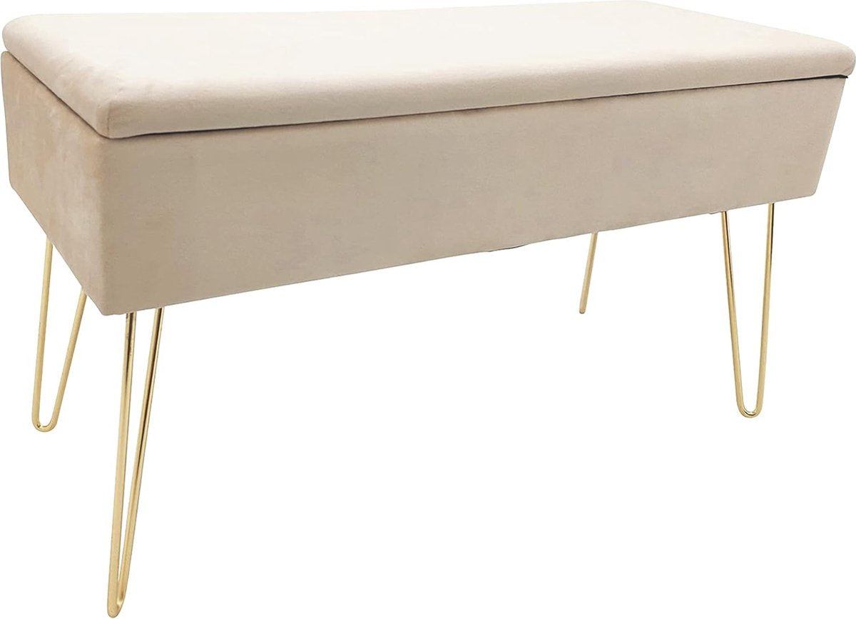 ECHTWERK Scarlett Zitbank, gestoffeerde bank met fluwelen bekleding, opbergkist rechthoekig, make-upbank met opbergruimte, opbergbank met metalen poten, 75 x 30 x 41,5 cm, polyestermix, crÃ¨me