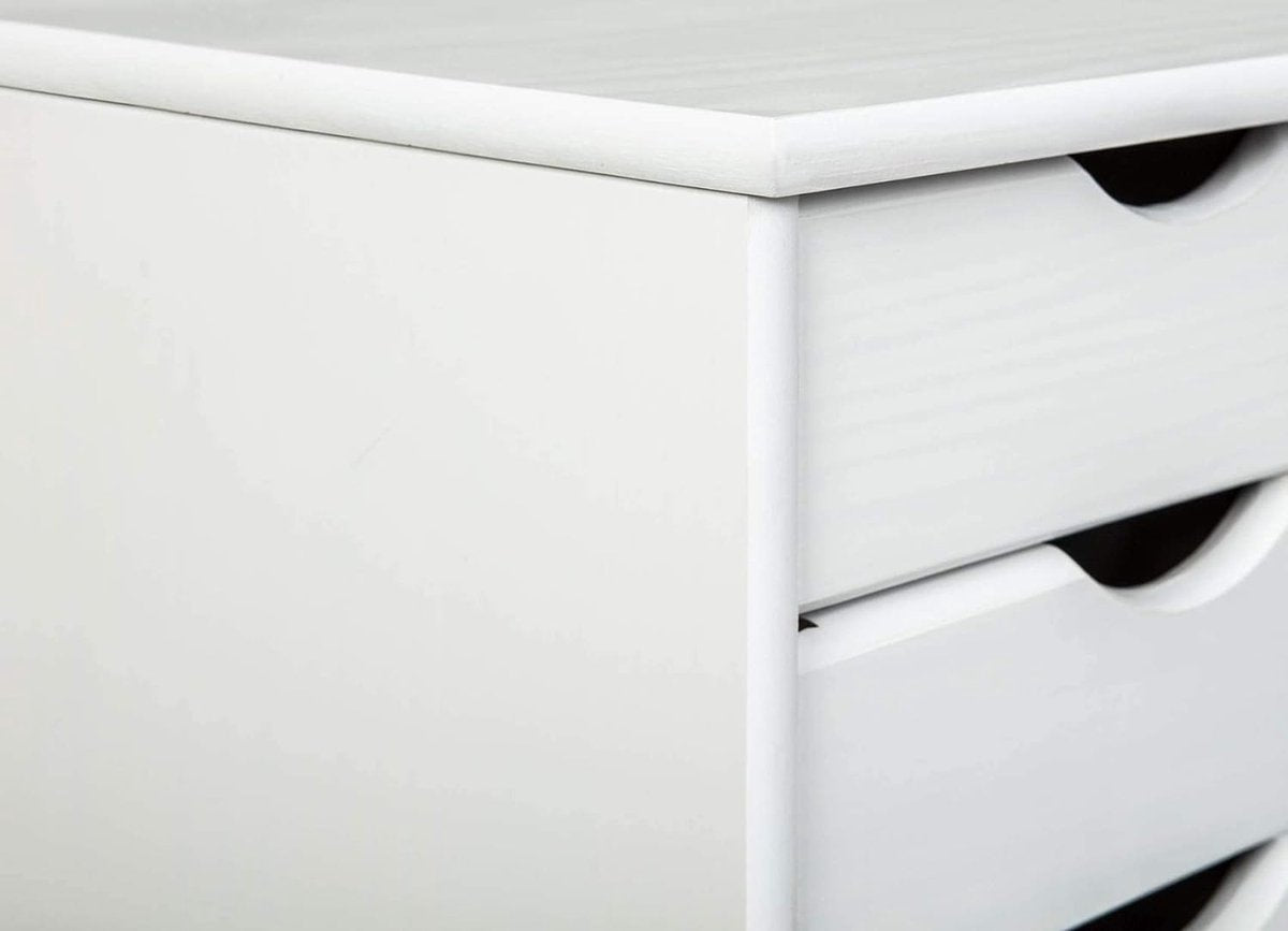 Mobile drawer cabinet with 6 drawers - Office drawer cabinet - Solid pine - White lacquered - 296x345x9 cm