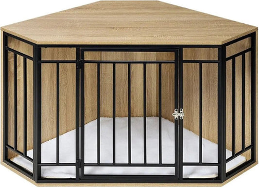 RapidGoods - Hondenbench hoek - Hondenren - Hondenmand - Hondenkennel - Bijzettafel hoek - Bench - Kennel - Ren - Hout - 111X67X60 Cm